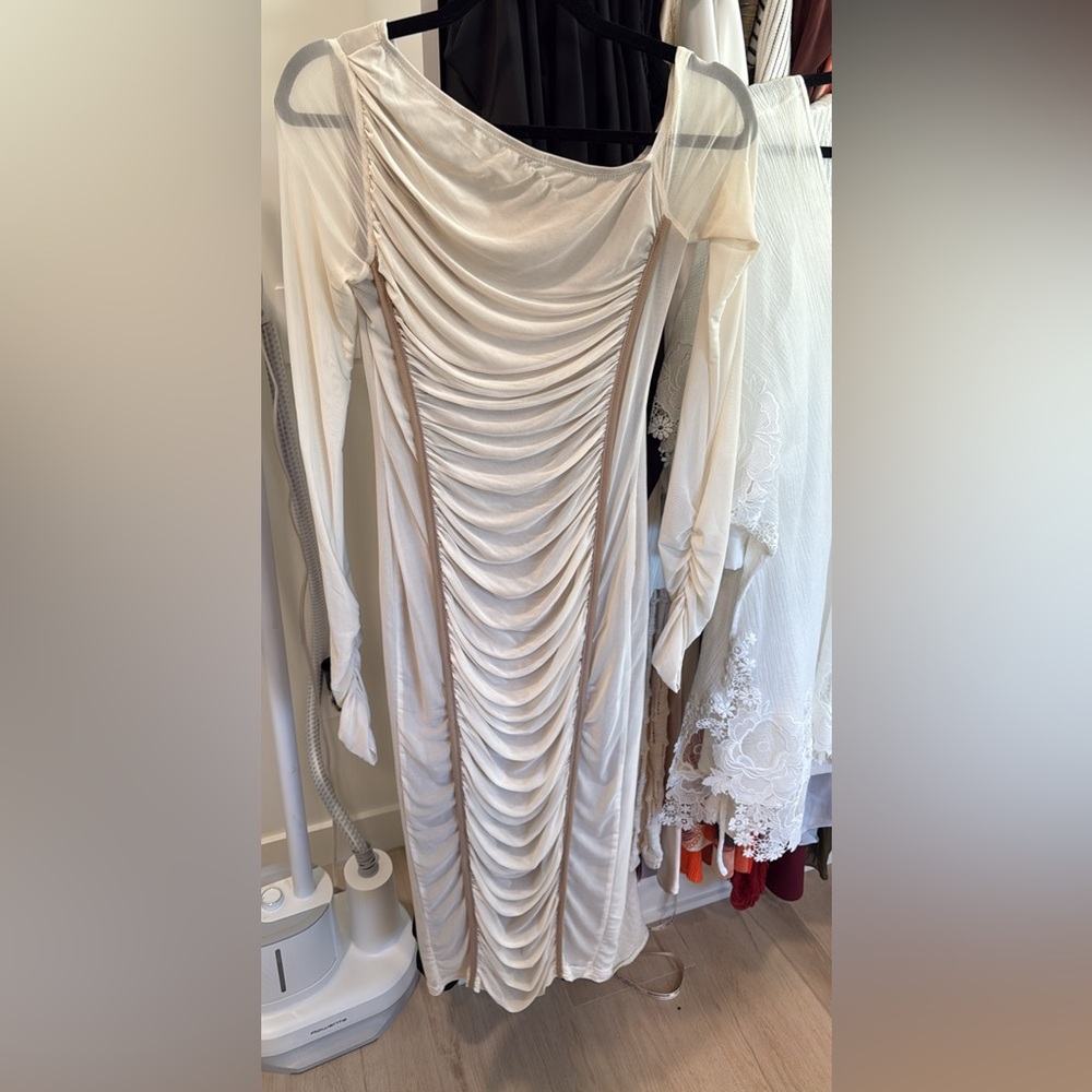 Elegant Cream Ruched Dress